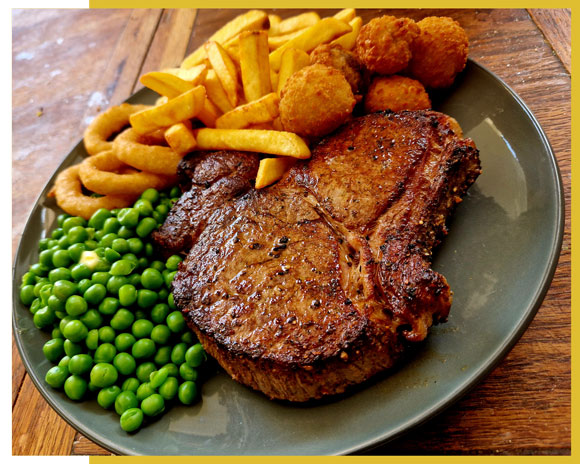 steak and chips cooked by Fishers Kitchen