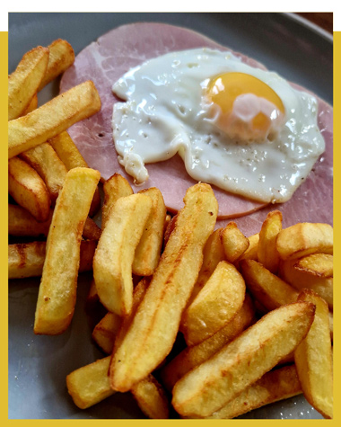 ham egg and chips cooked by Fishers Kitchen